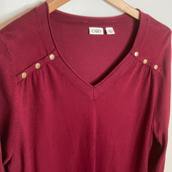 Cato Burgundy Knit Pullover V Neck XL - Picture 3 of 5